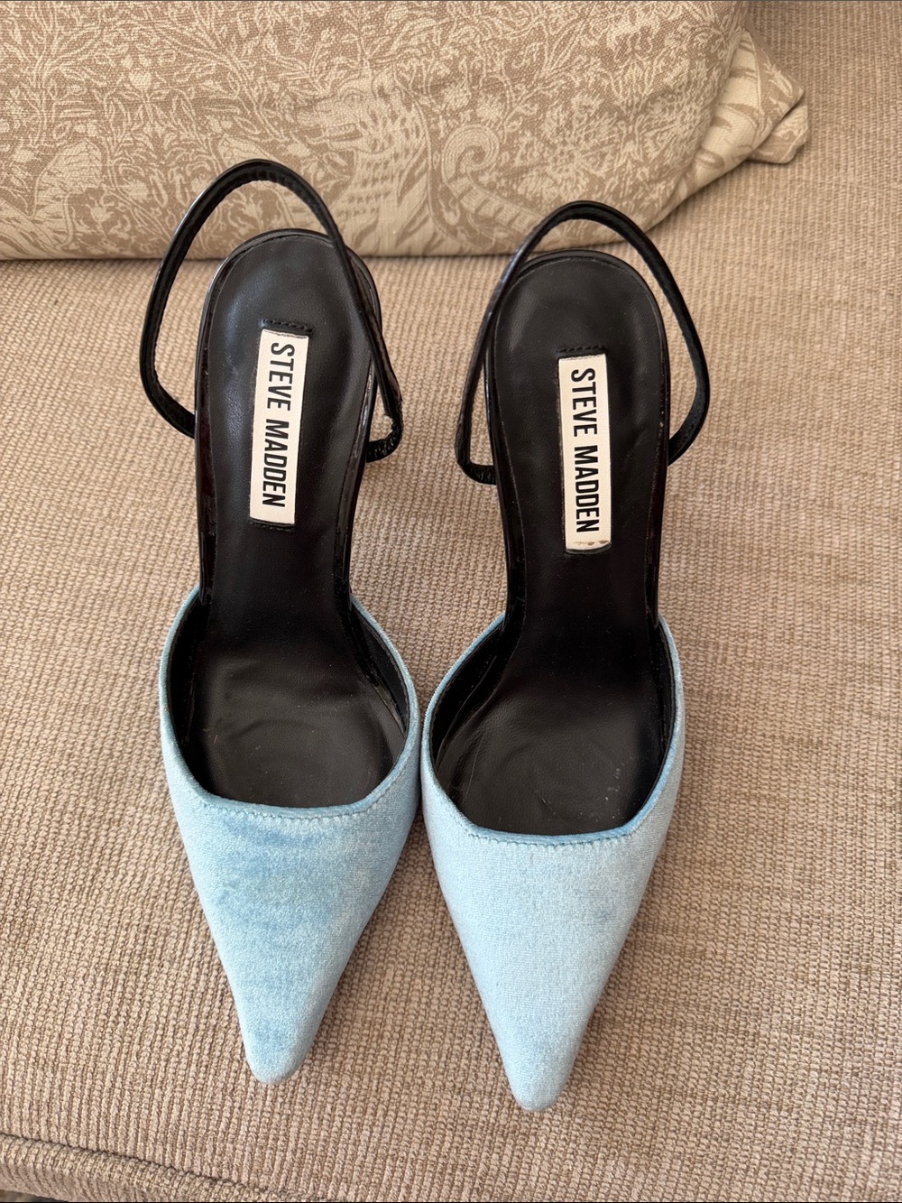 Steve Madden Light Blue Pointed-Toe Slingback Pumps with Black Insole